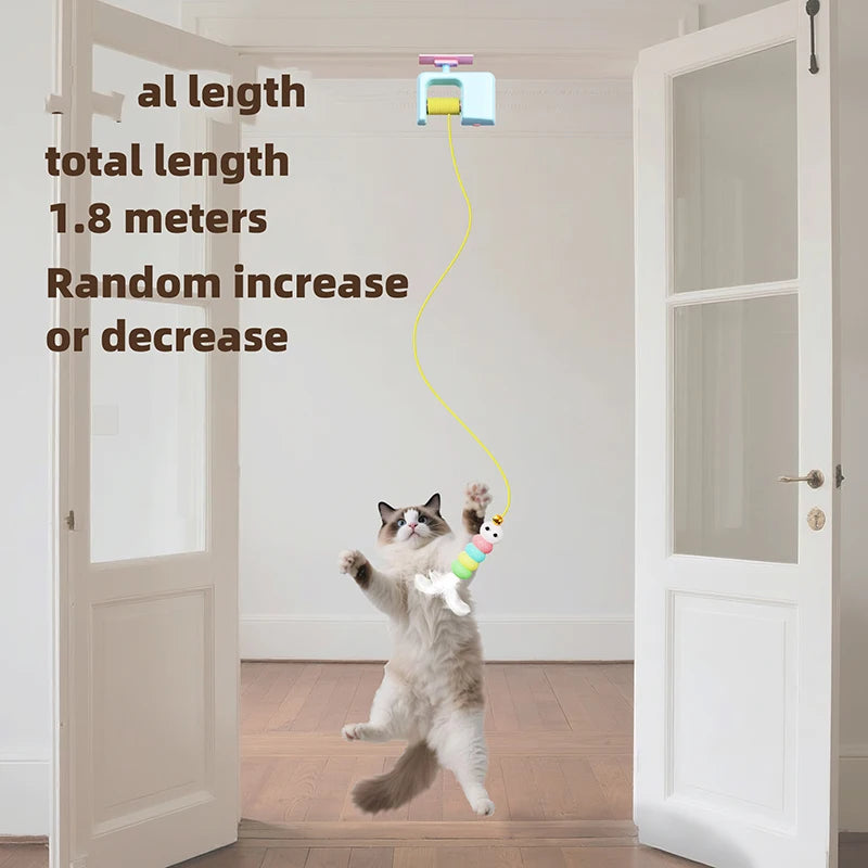 Interactive Hanging Cat Retractable String RechargeableToys for Indoor Kittens and Bored Adult Cats with 3 Flying Feathers