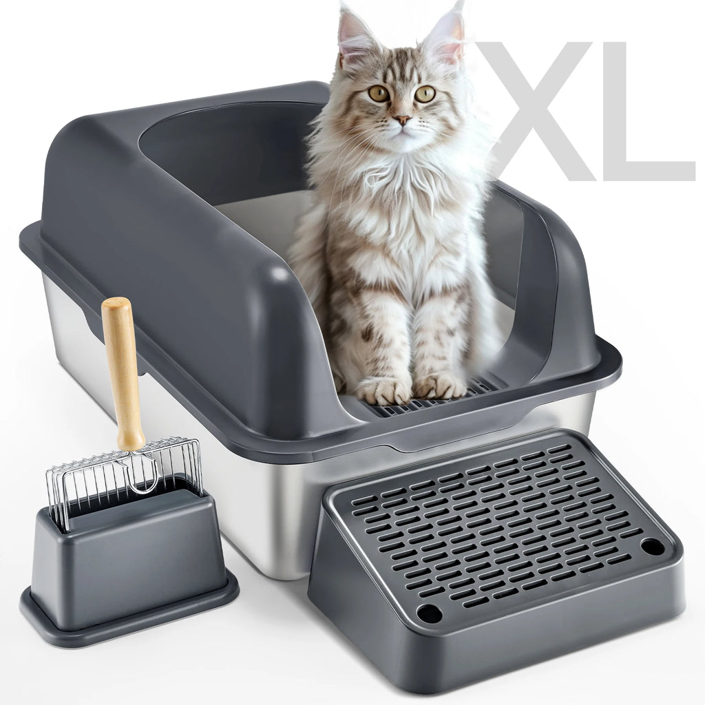 Extra Large Stainless Steel Cat Litter Box with Scoop