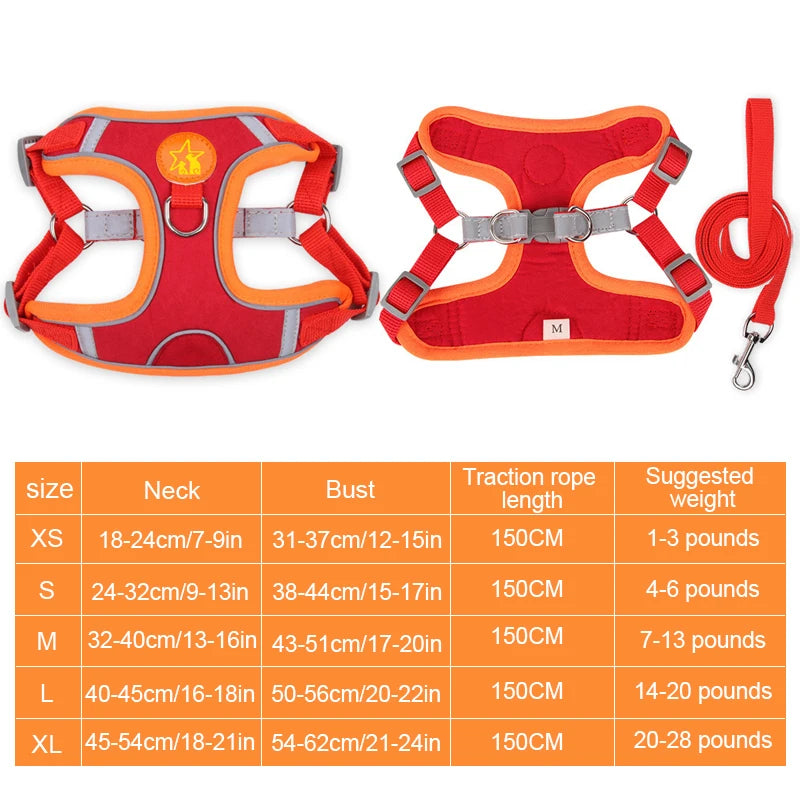Dog Harness Vest with Traction Rope Reflective Straps