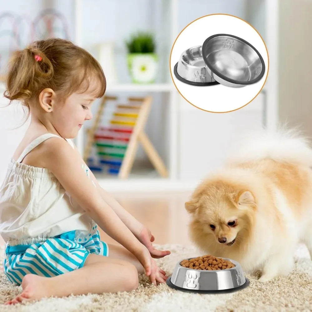 2 Pack Stainless Steel Non-Slip Food and Water Dishes for Cats and Small Dogs