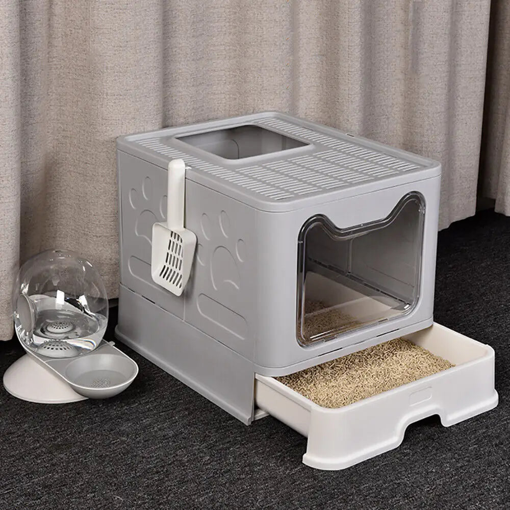 XXL Large Foldable Cat Litter Box with Front Entry & Top Exit