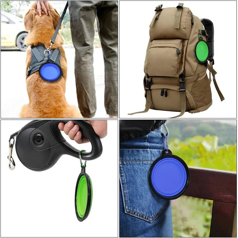 Folding Portable Silicone Dog Feeder Bowl with Carabiner