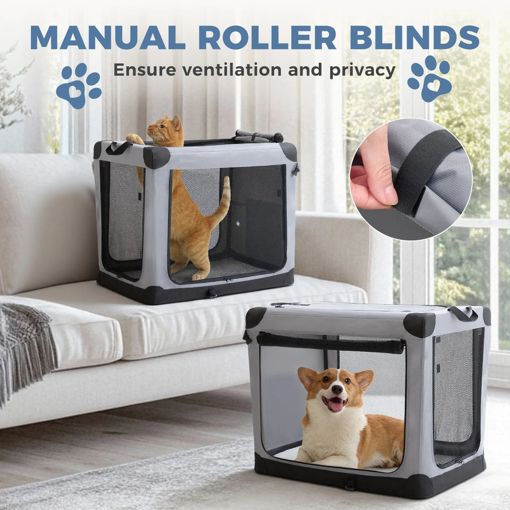 Foldable Soft Portable Pet Kennel with 3 Doors