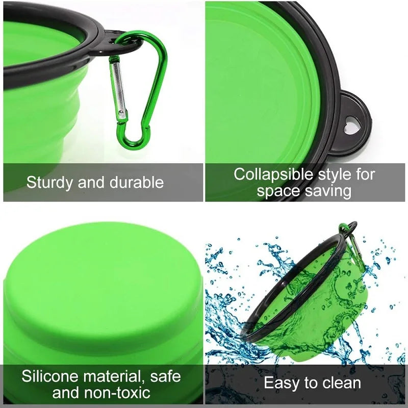 Folding Portable Silicone Dog Feeder Bowl with Carabiner