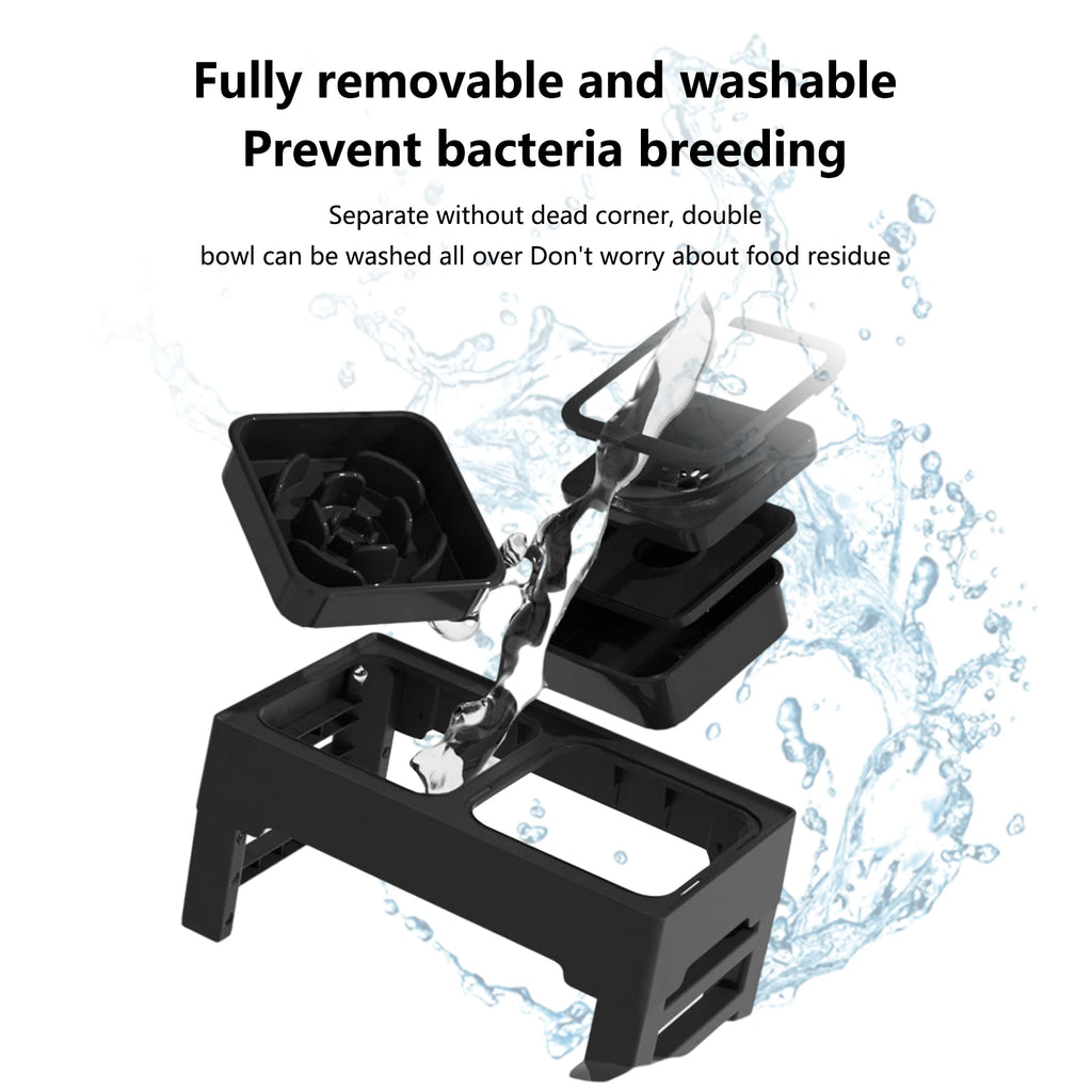 3 In 1 Adjustable Stainless Steel Slow Feed & Drinking Water Bowls for Cat or Dog