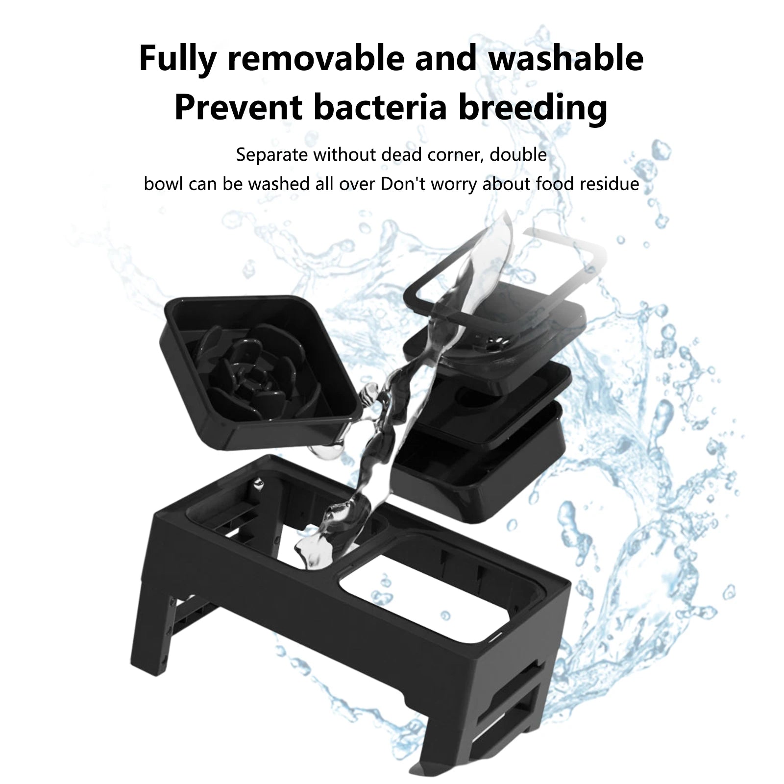 3 In 1 Adjustable Stainless Steel Slow Feed & Drinking Water Bowls for Cat or Dog