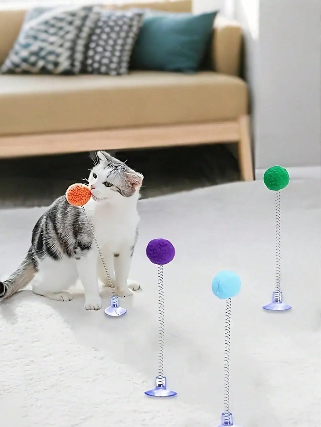 3/2/1pcs Interactive Cat Toys, Includes Plush Ball, Metal Spring Teaser Wand And Suction Cup Base