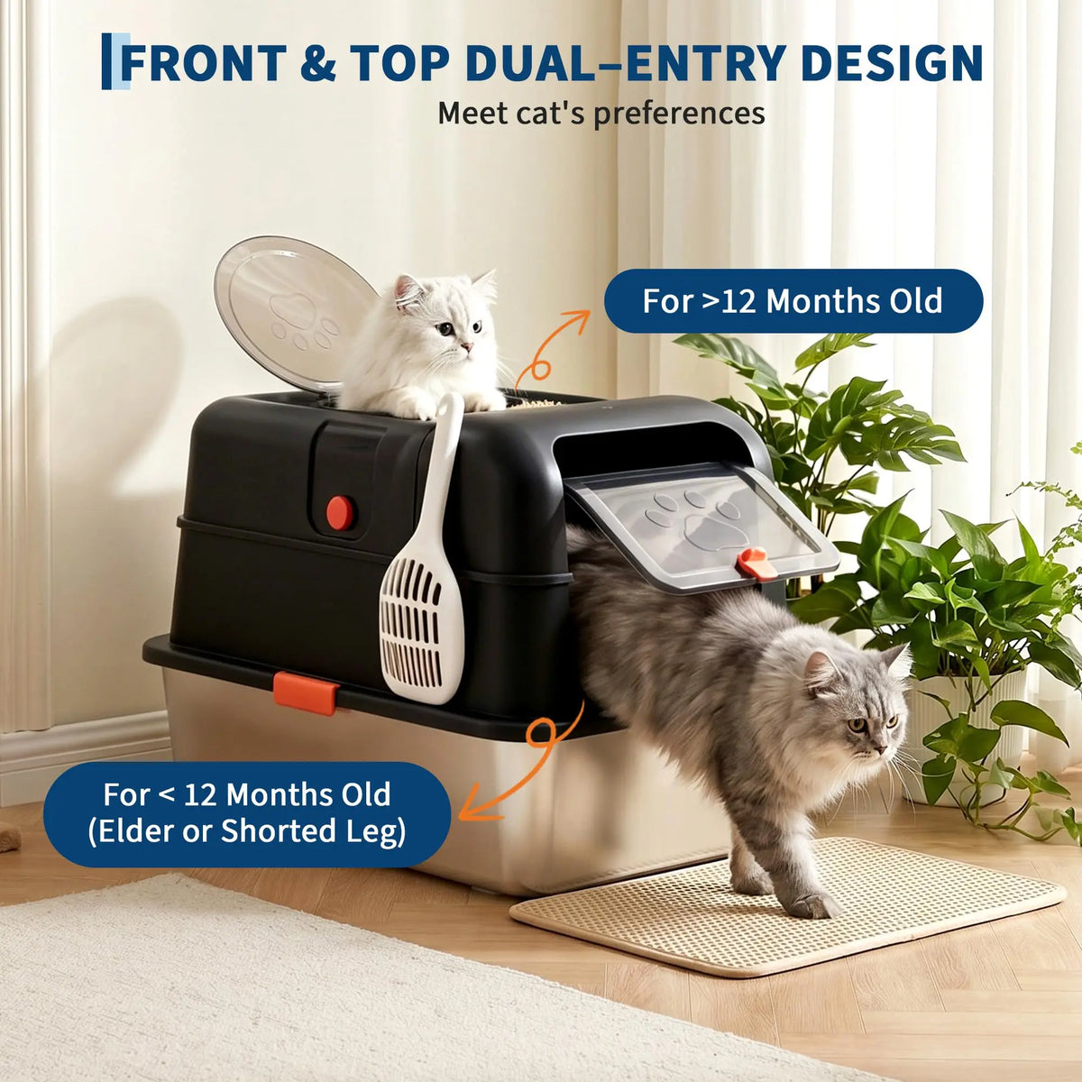 Enclosed Stainless Steel Litter Box With Lid Front Entry Top Exit
