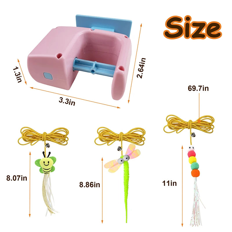 Interactive Hanging Cat Retractable String RechargeableToys for Indoor Kittens and Bored Adult Cats with 3 Flying Feathers
