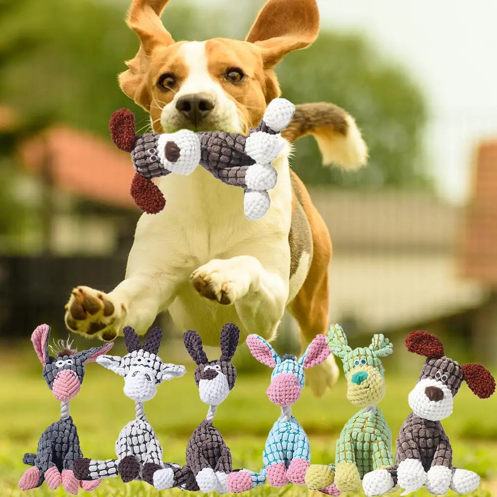 Plush Squeaky Puppy Chew Toys Interactive Teething Training Dog Toys for Small Dogs Cute Donkey Design