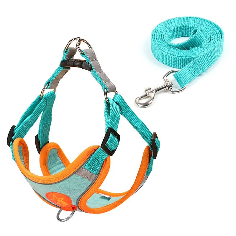 Dog Harness Vest with Traction Rope Reflective Straps