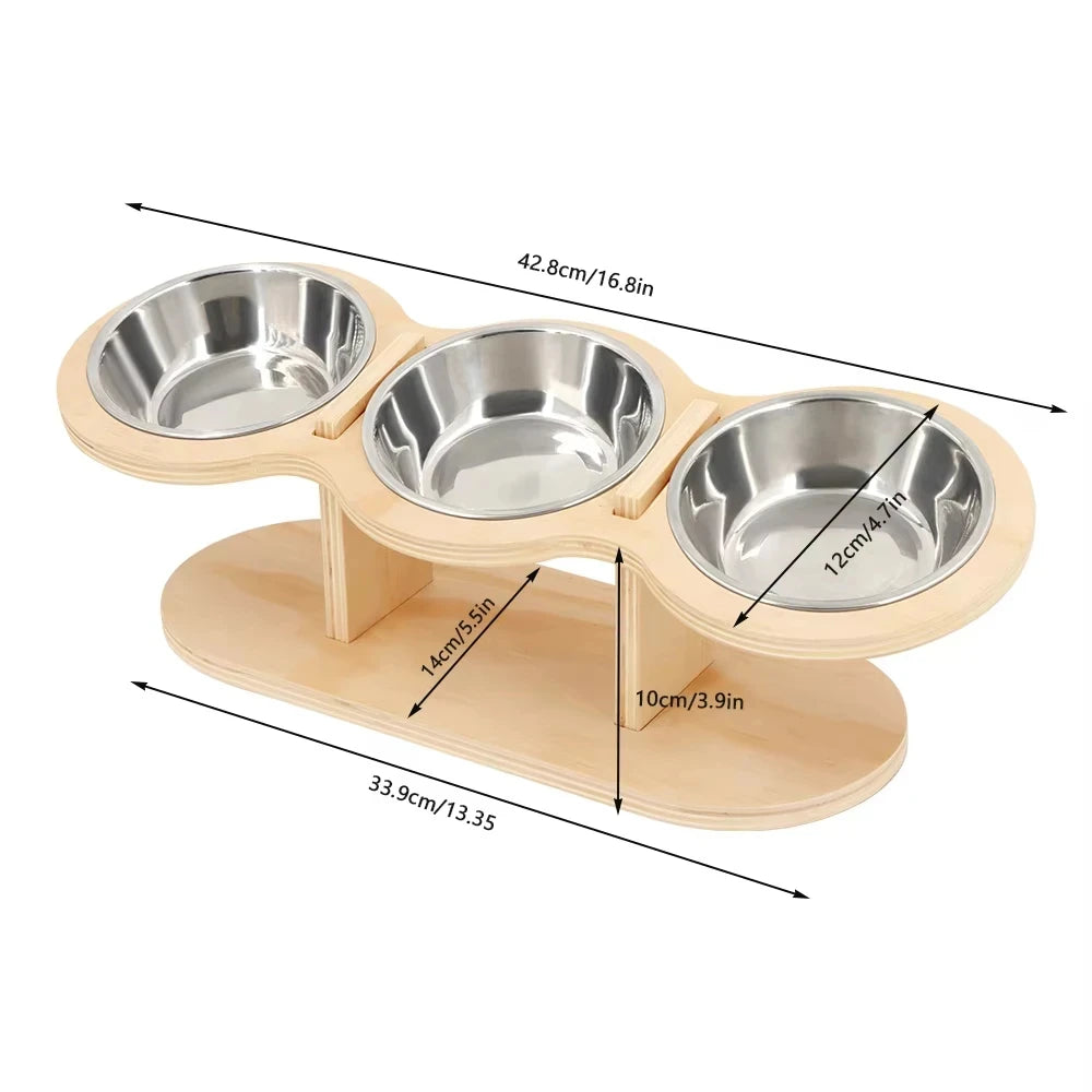 Cat 3 Bowls in 1 Raised Feeder with Silicone Food Mat