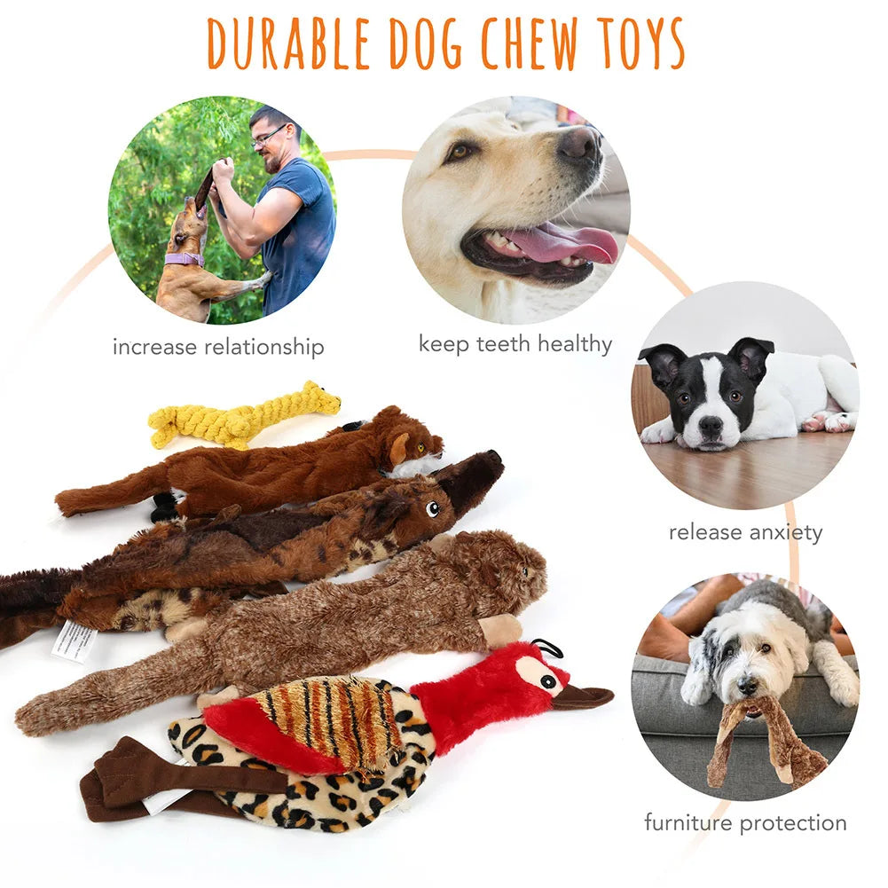 5Pcs, No Stuffing Plush Dogs Chew Toy Bundle