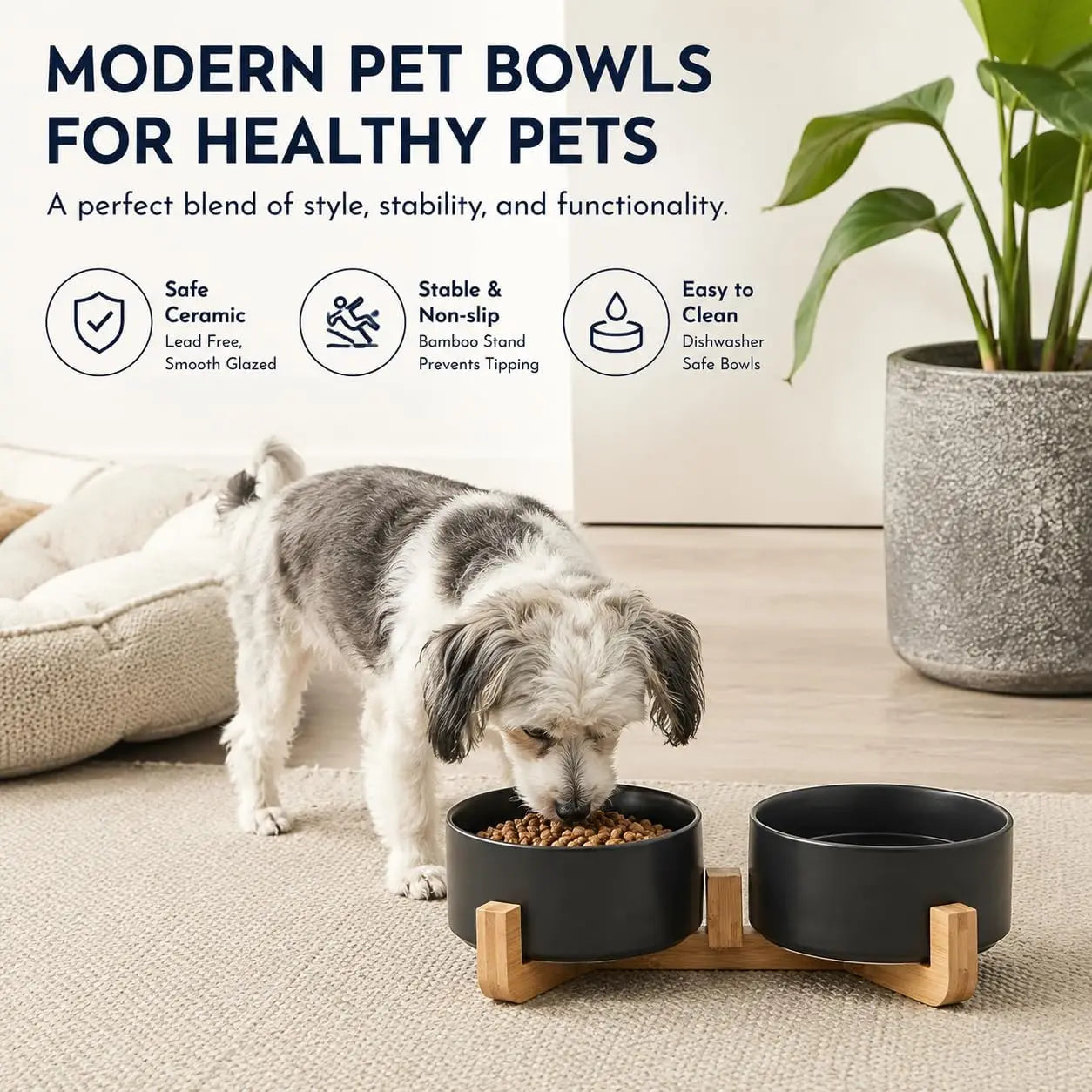 Ceramic Dog Cat Bowls Set with Stand