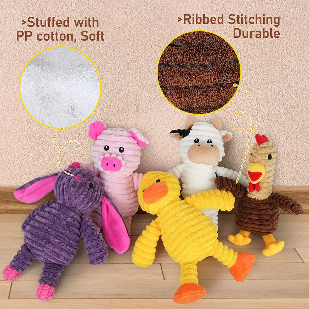 5 Pack Plush Dog Squeaky Toys