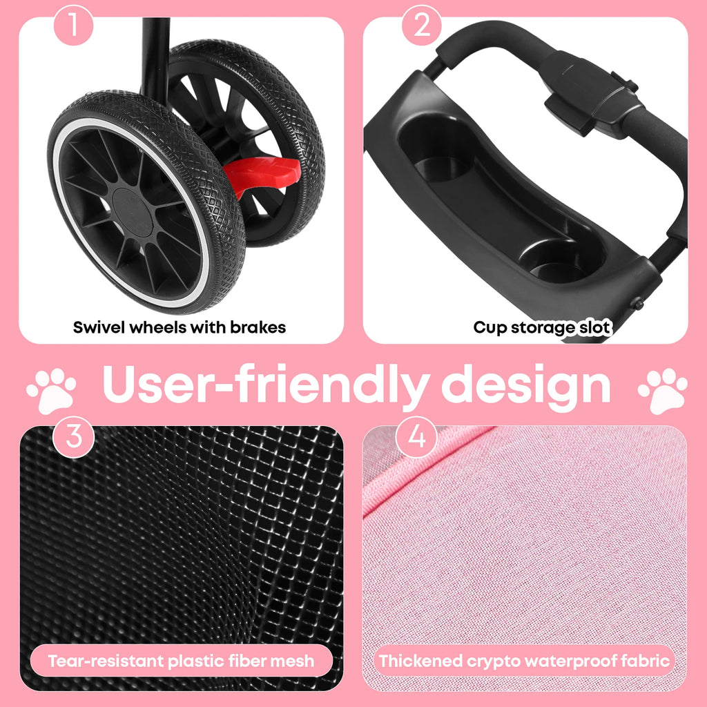 Foldable Pet Stroller For Dogs & Cats