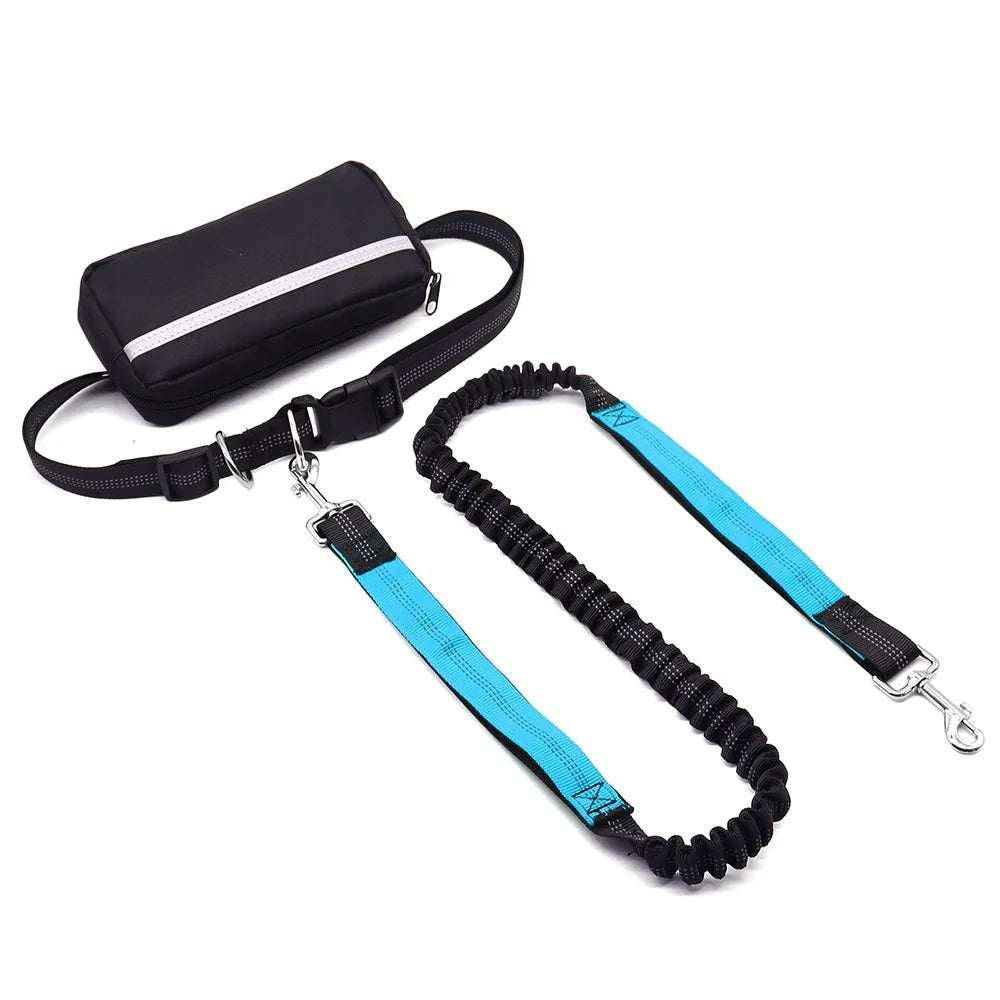 Hands Free Dog Leash with Waist Belt & Large Zipper Pouch