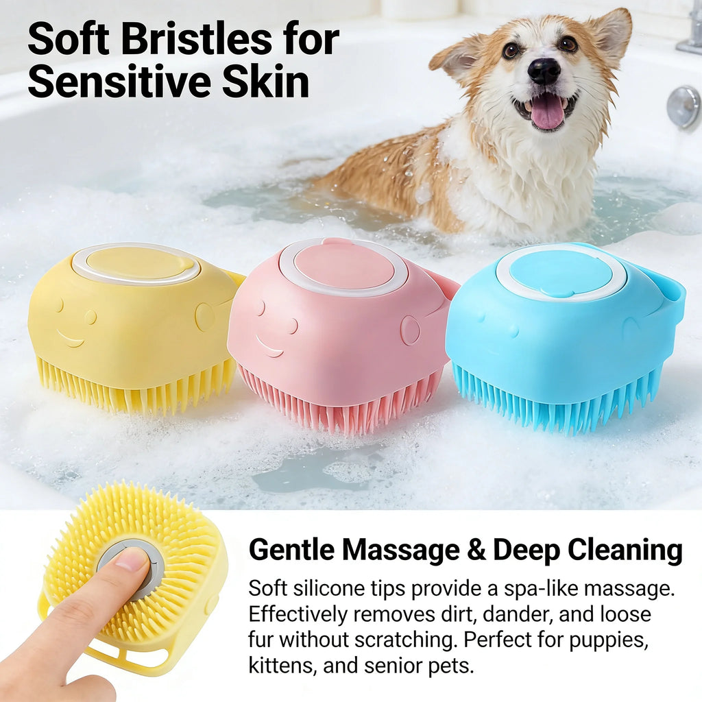 2-In-1 Pet Bath & Massage Brush With Shampoo Storage