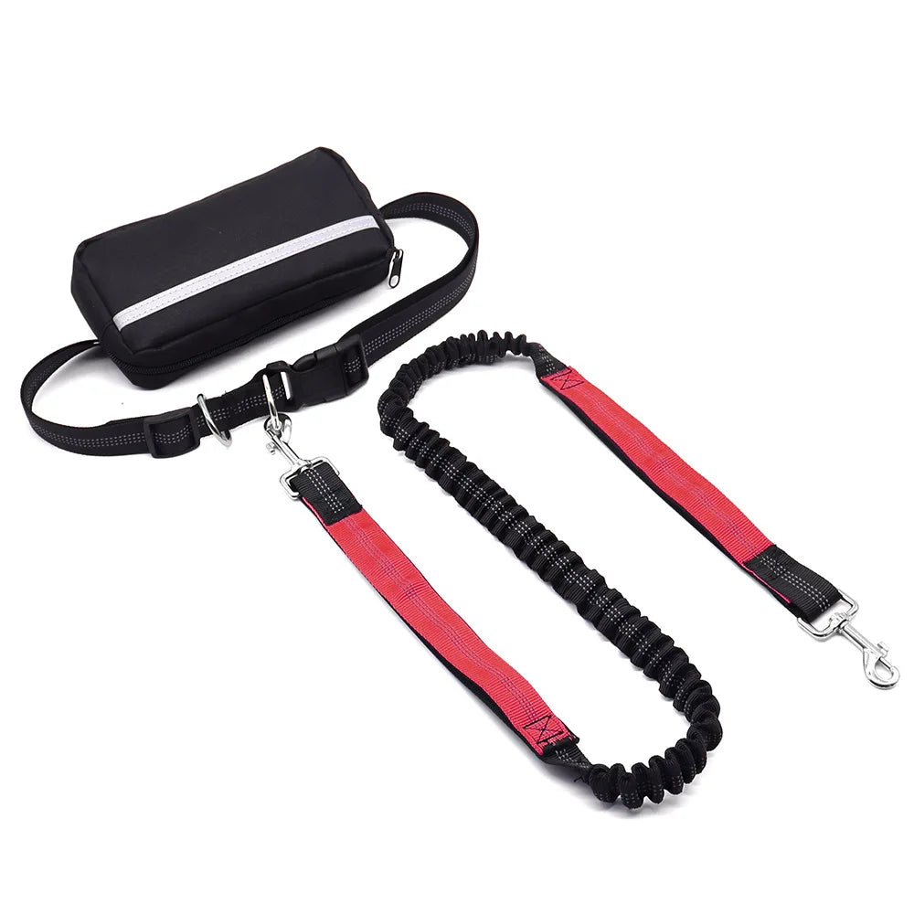 Hands Free Dog Leash with Waist Belt & Large Zipper Pouch