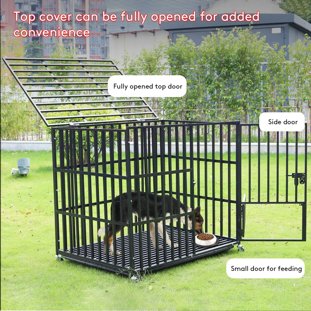Heavy Duty Dog Crate with Lockable Wheels 3 Doors and Removable Tray