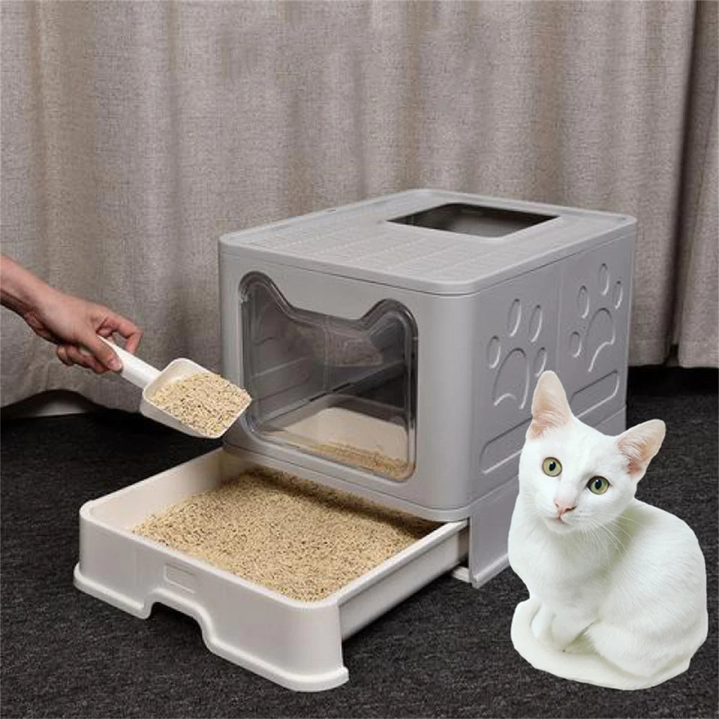 XXL Large Foldable Cat Litter Box with Front Entry & Top Exit