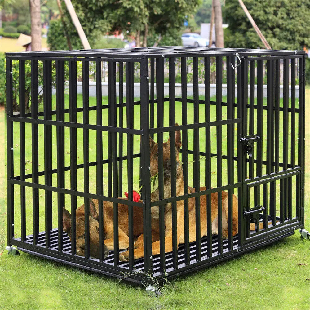 Heavy Duty Dog Crate with Lockable Wheels 3 Doors and Removable Tray