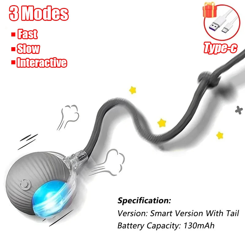 Rechargeable Automatic Rolling Ball with Faux Tail