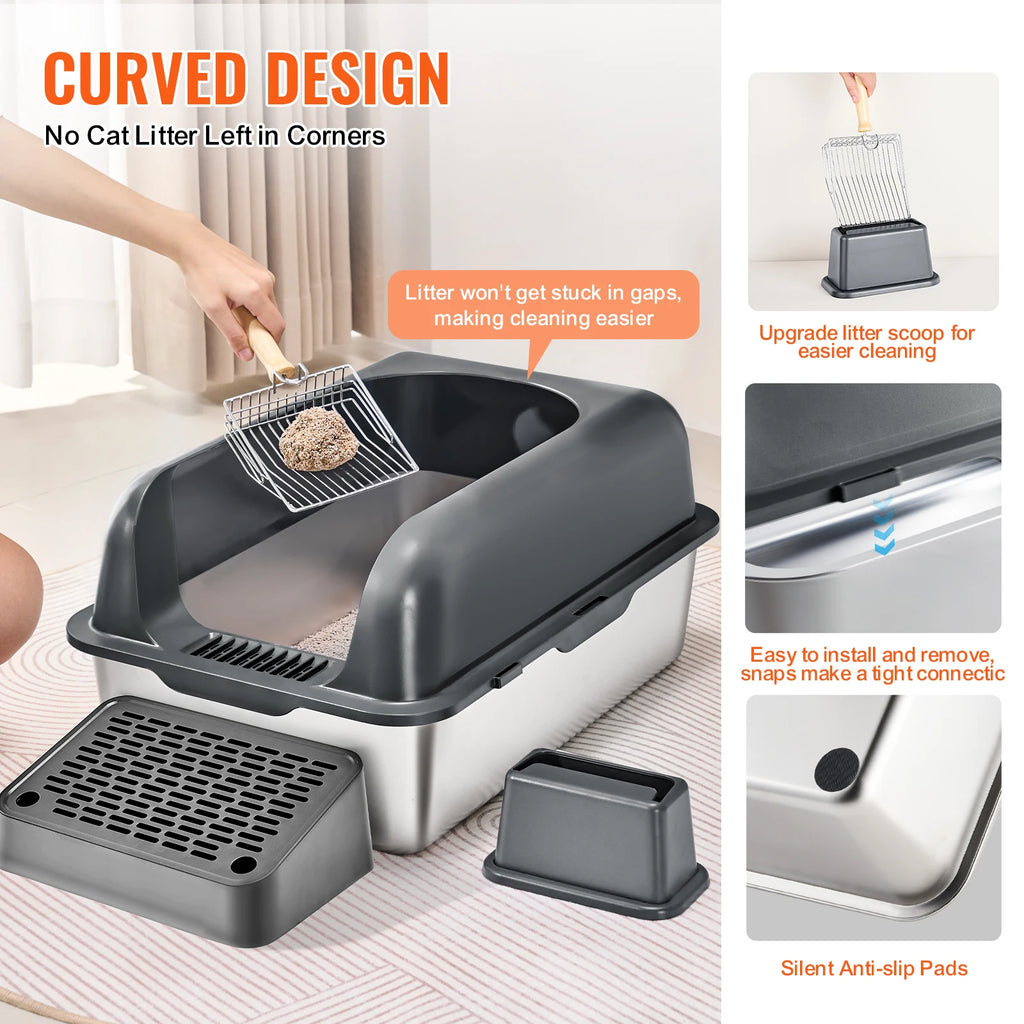 Extra Large Stainless Steel Cat Litter Box with Scoop