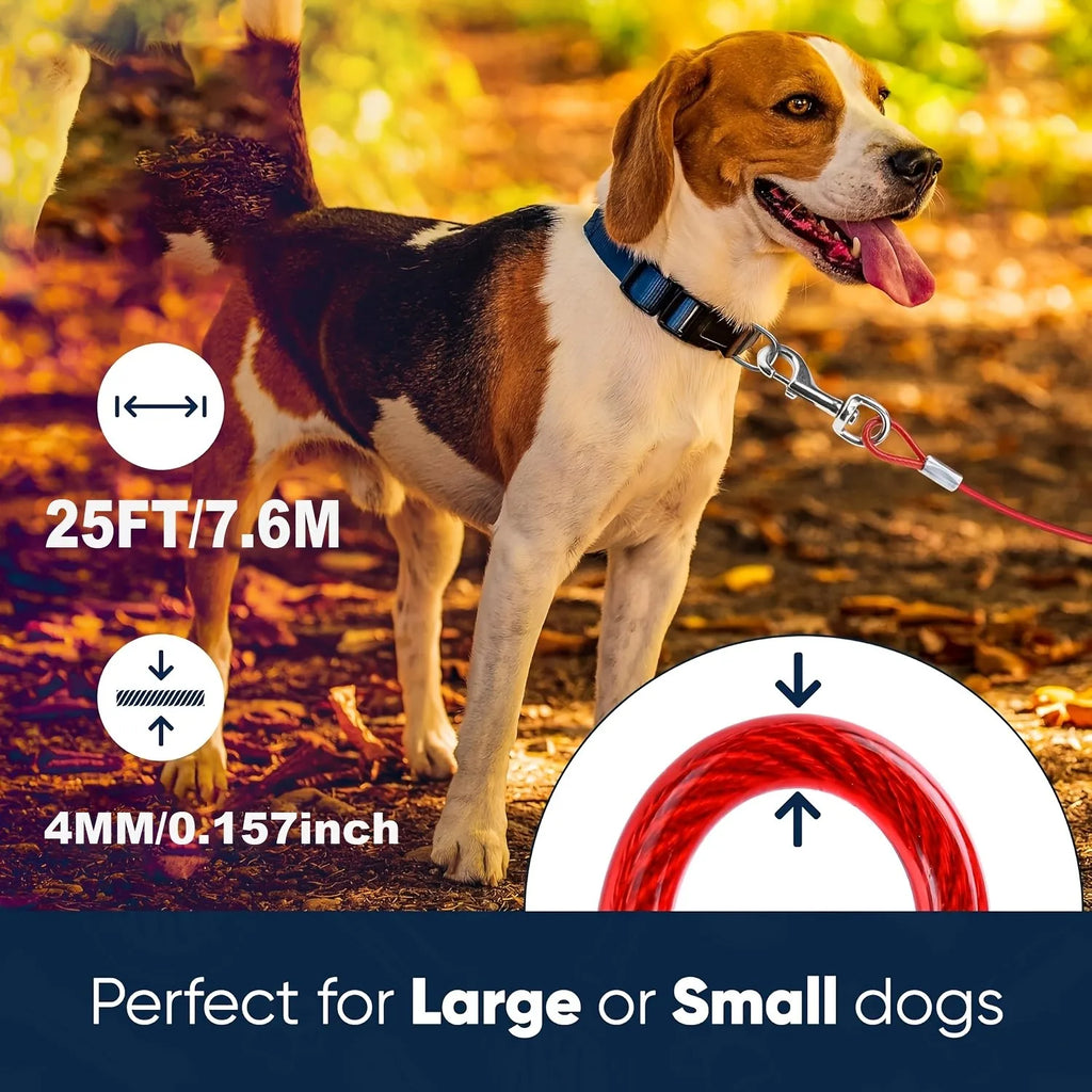 Heavy Duty 25 Foot Dog Lead Rust-Free with Quick Release Swivel Clips & 360° RotatingClasp - Tangle-Free DogsRunner for Yard