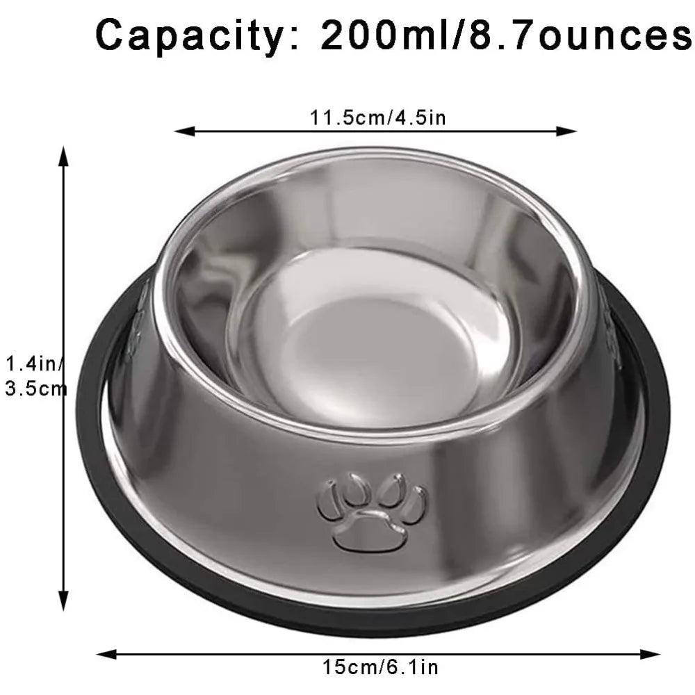 2 Pack Stainless Steel Non-Slip Food and Water Dishes for Cats and Small Dogs