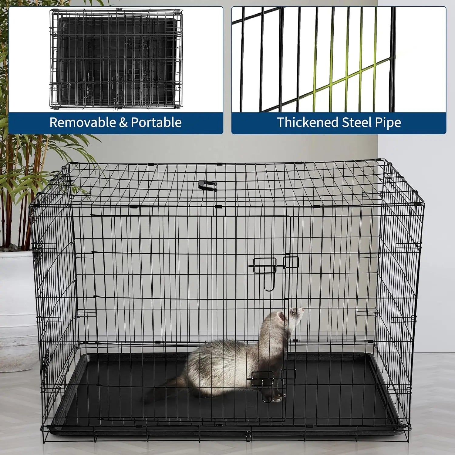 Portable Foldable Small Animal Cage with Slide Out Tray & 2 Door