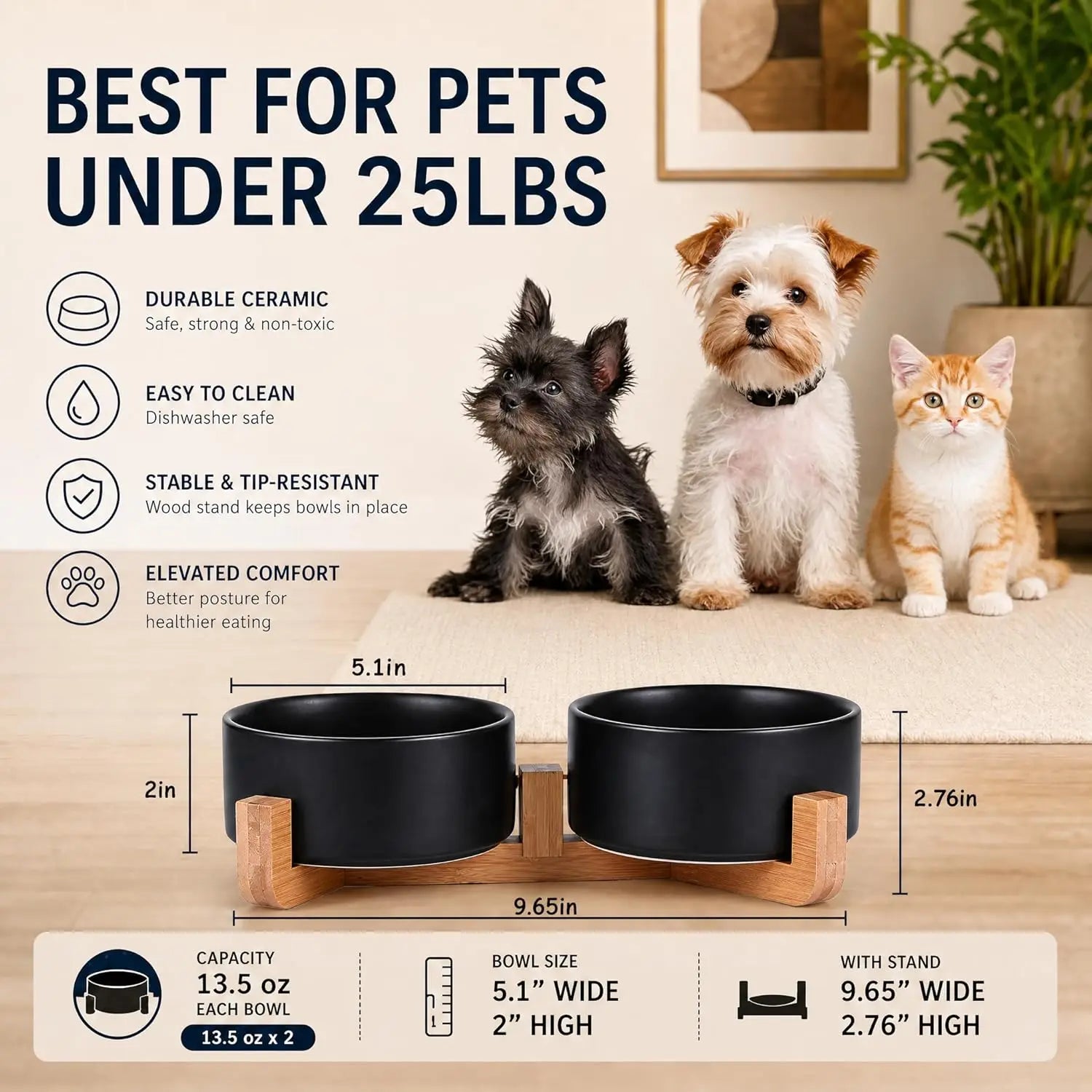 Ceramic Dog Cat Bowls Set with Stand