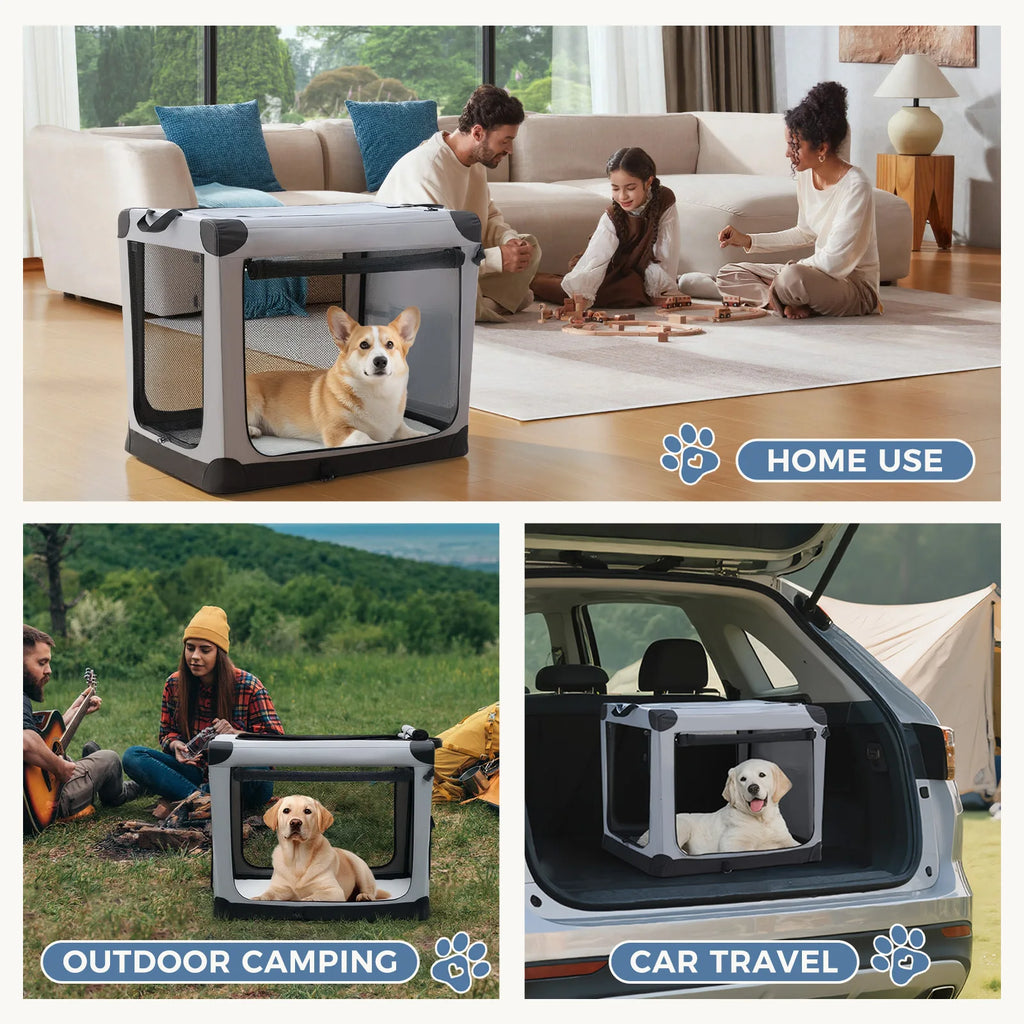 Foldable Soft Portable Pet Kennel with 3 Doors