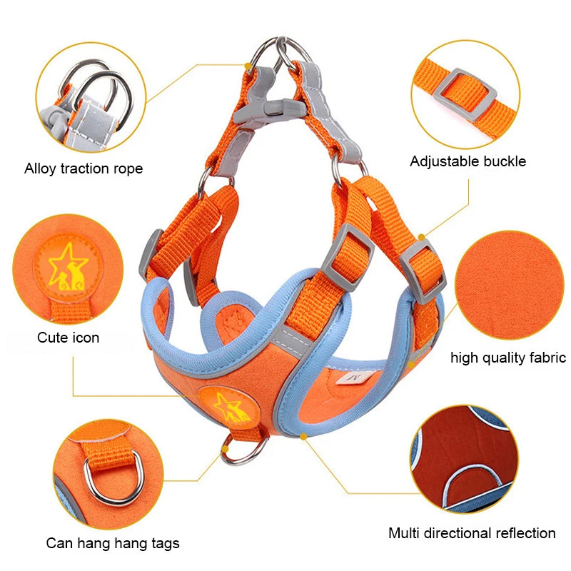 Dog Harness Vest with Traction Rope Reflective Straps