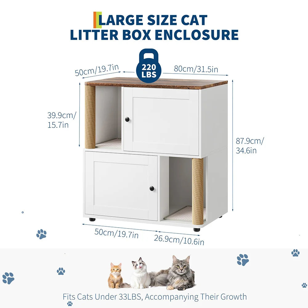 2 Tiered Enclosed Cat Litter Box with Scratch Posts
