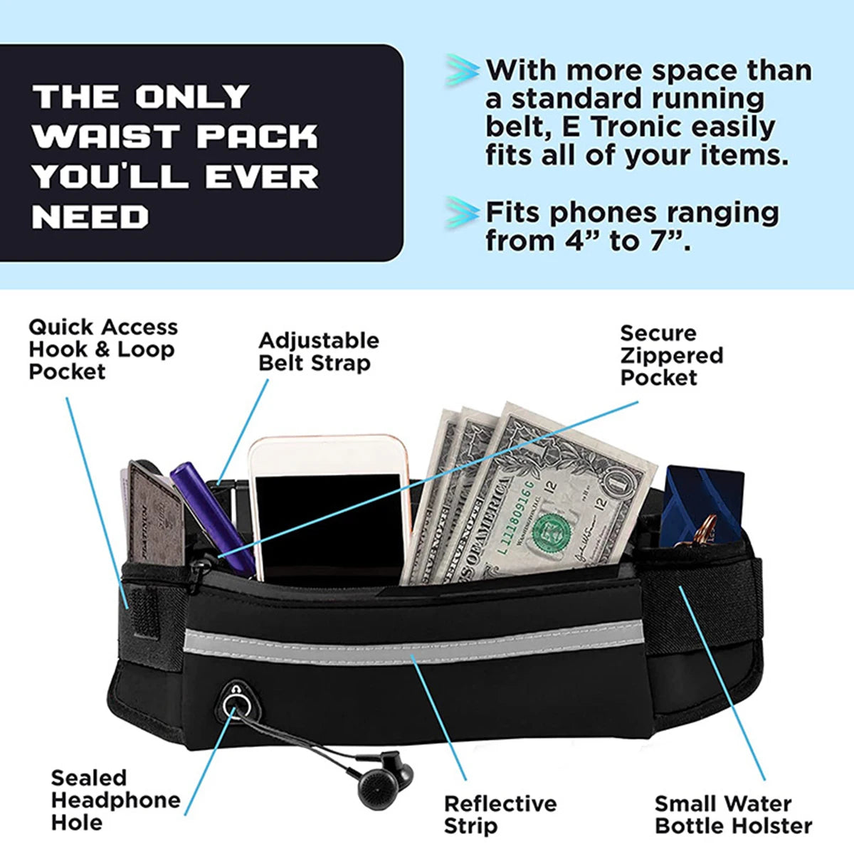 Hands Free Reflective Dog Leash With Waist Bag