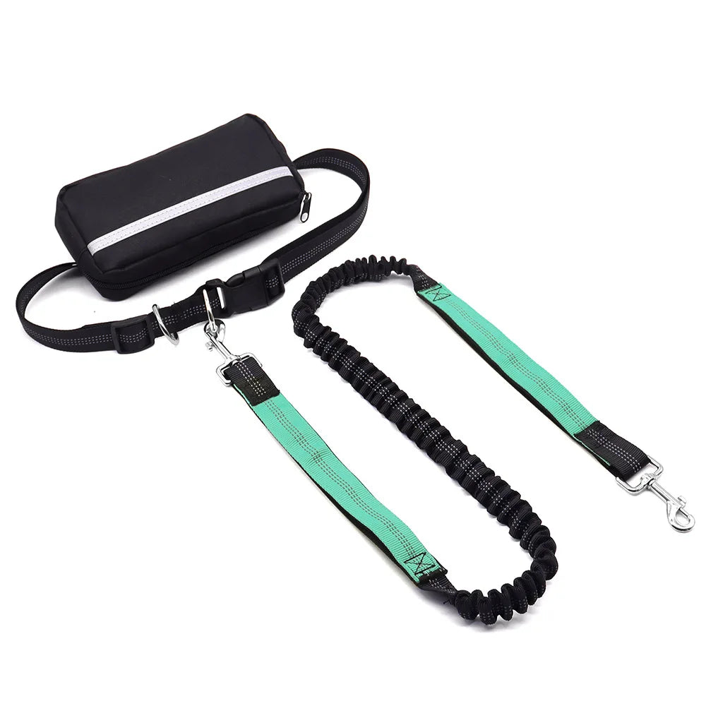 Hands Free Dog Leash with Waist Belt & Large Zipper Pouch