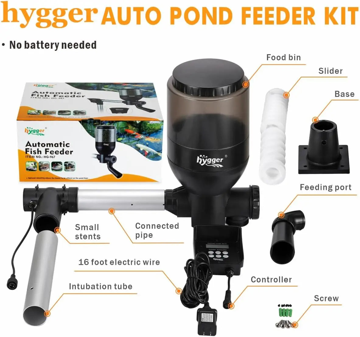 Large Programmable Auto Pond Feeder with LCD Display, 5.5L Capacity for Koi