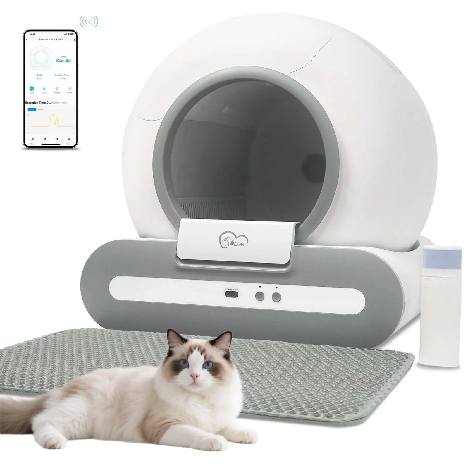 Self-Cleaning Cat Litter Box App Control, ONLY Supports 2.4G WiFi, Fit for Tofu & Mixed Litter