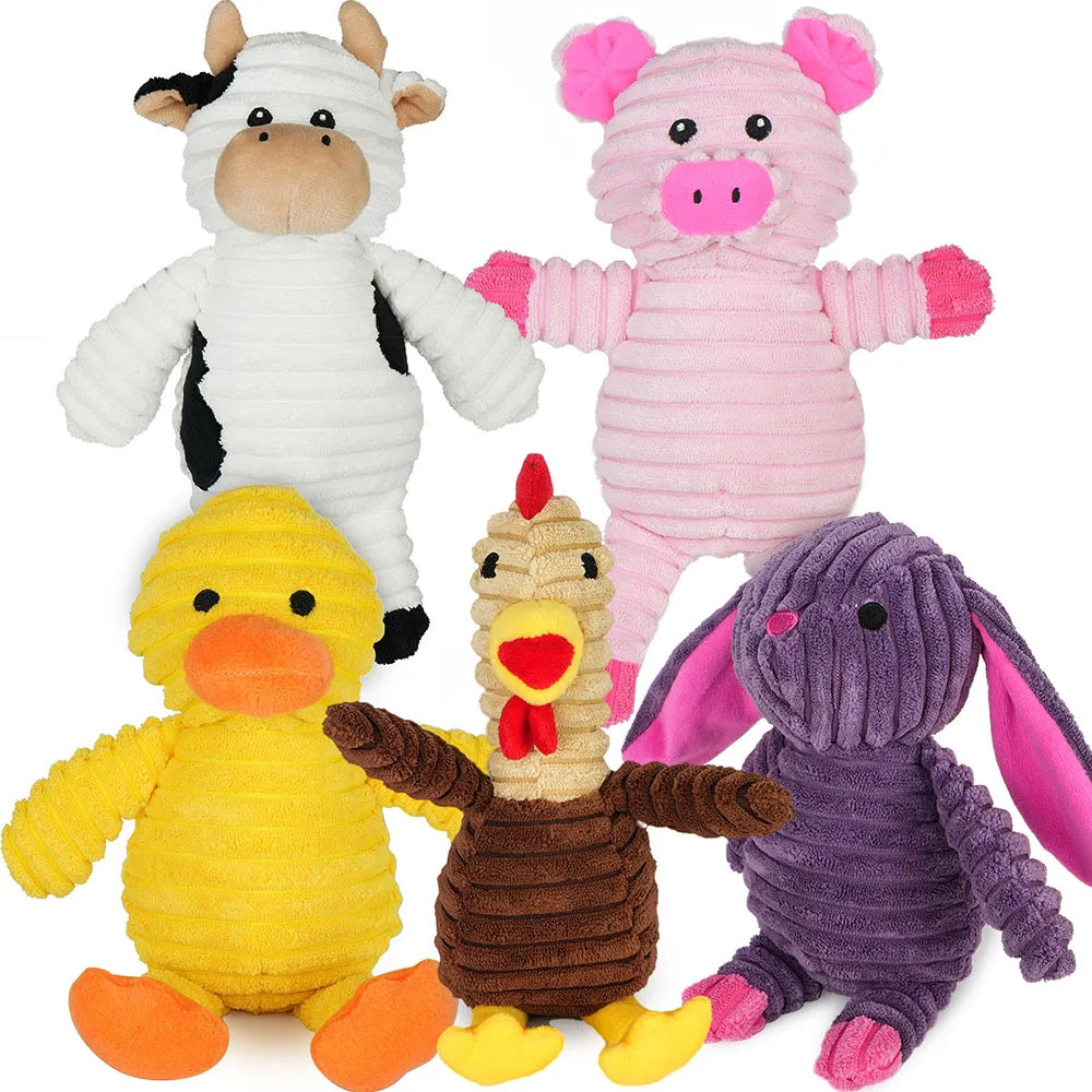 5 Pack Plush Dog Squeaky Toys