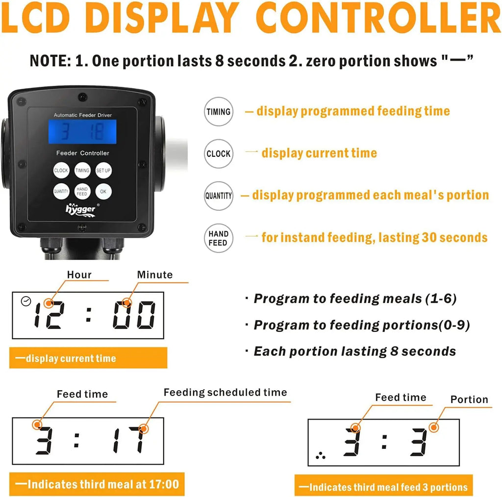 Large Programmable Auto Pond Feeder with LCD Display, 5.5L Capacity for Koi