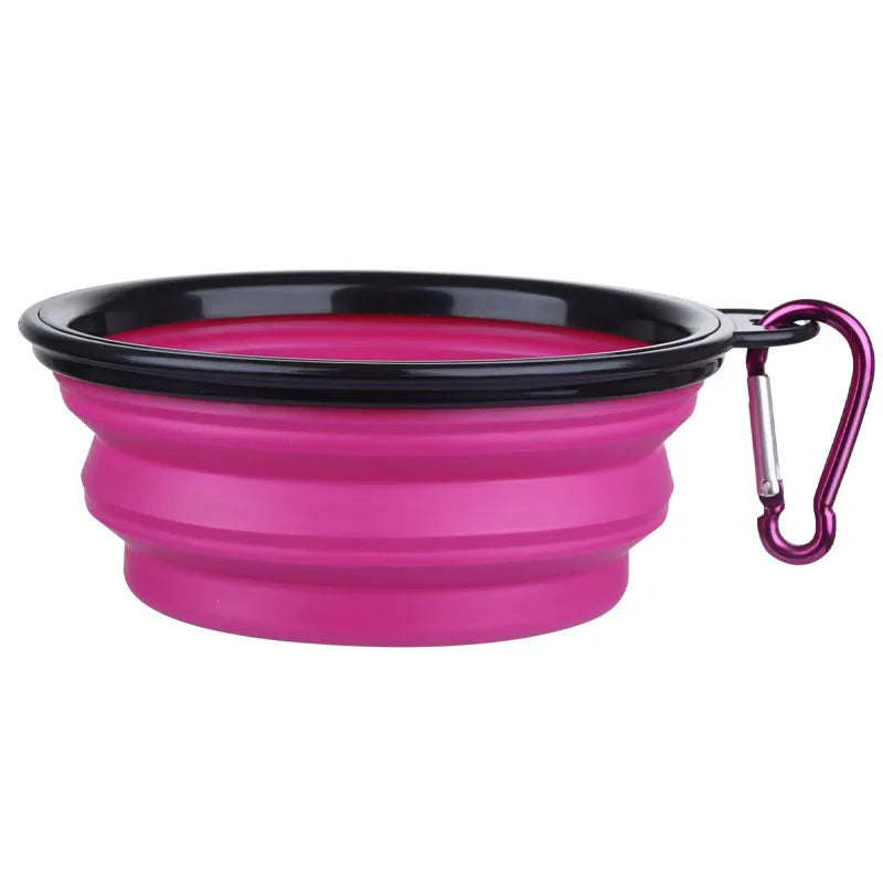 Folding Portable Silicone Dog Feeder Bowl with Carabiner