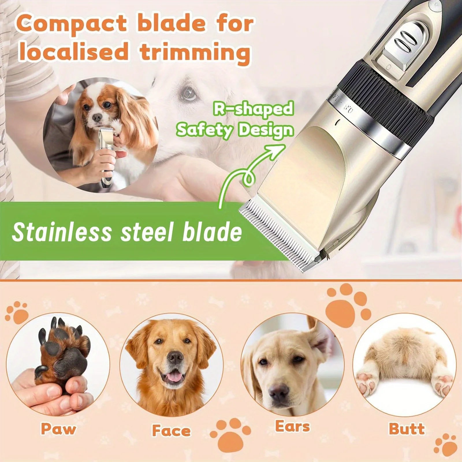 Wireless Electric Pet Grooming Kit For Cats & Small-to-Medium Dogs