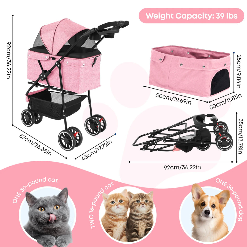 Foldable Pet Stroller For Dogs & Cats
