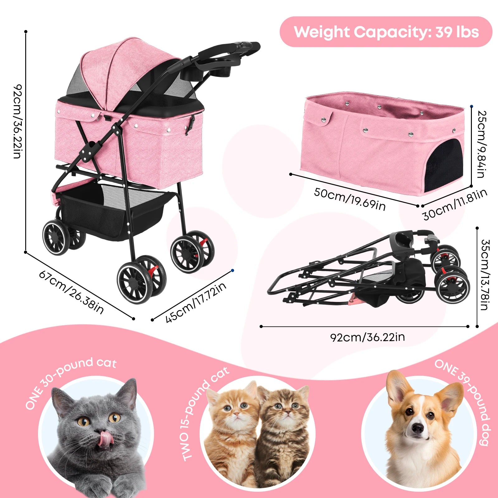 Foldable Pet Stroller For Dogs & Cats