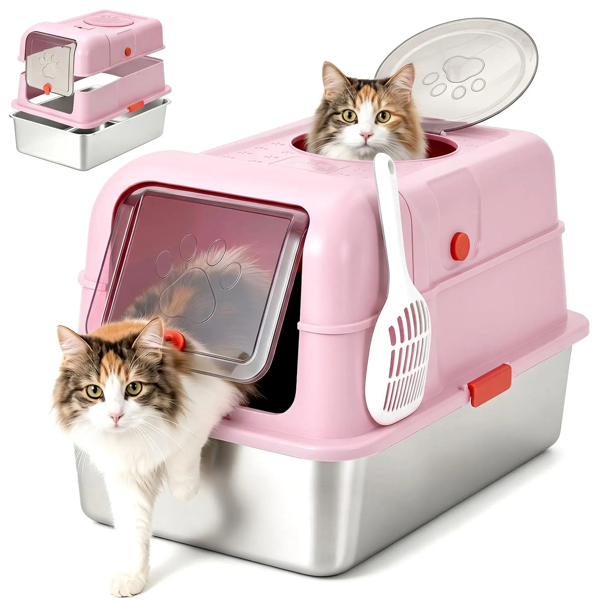 Enclosed Stainless Steel Litter Box With Lid Front Entry Top Exit