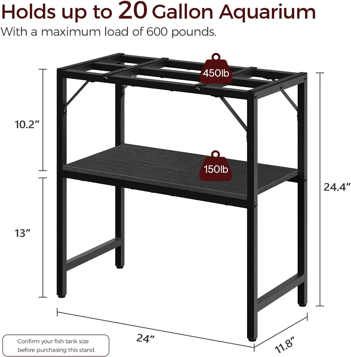 20 Gallon Aquarium Stand with 2-Tier Storage
