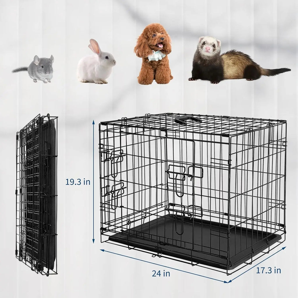 Portable Foldable Small Animal Cage with Slide Out Tray & 2 Door