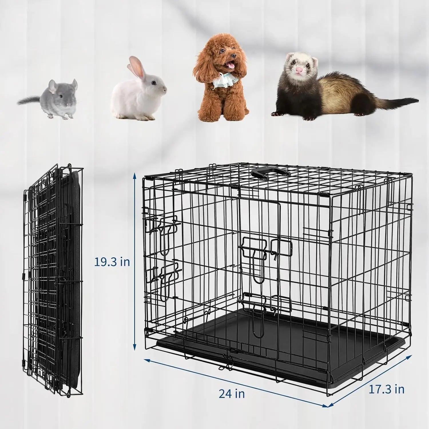 Portable Foldable Small Animal Cage with Slide Out Tray & 2 Door