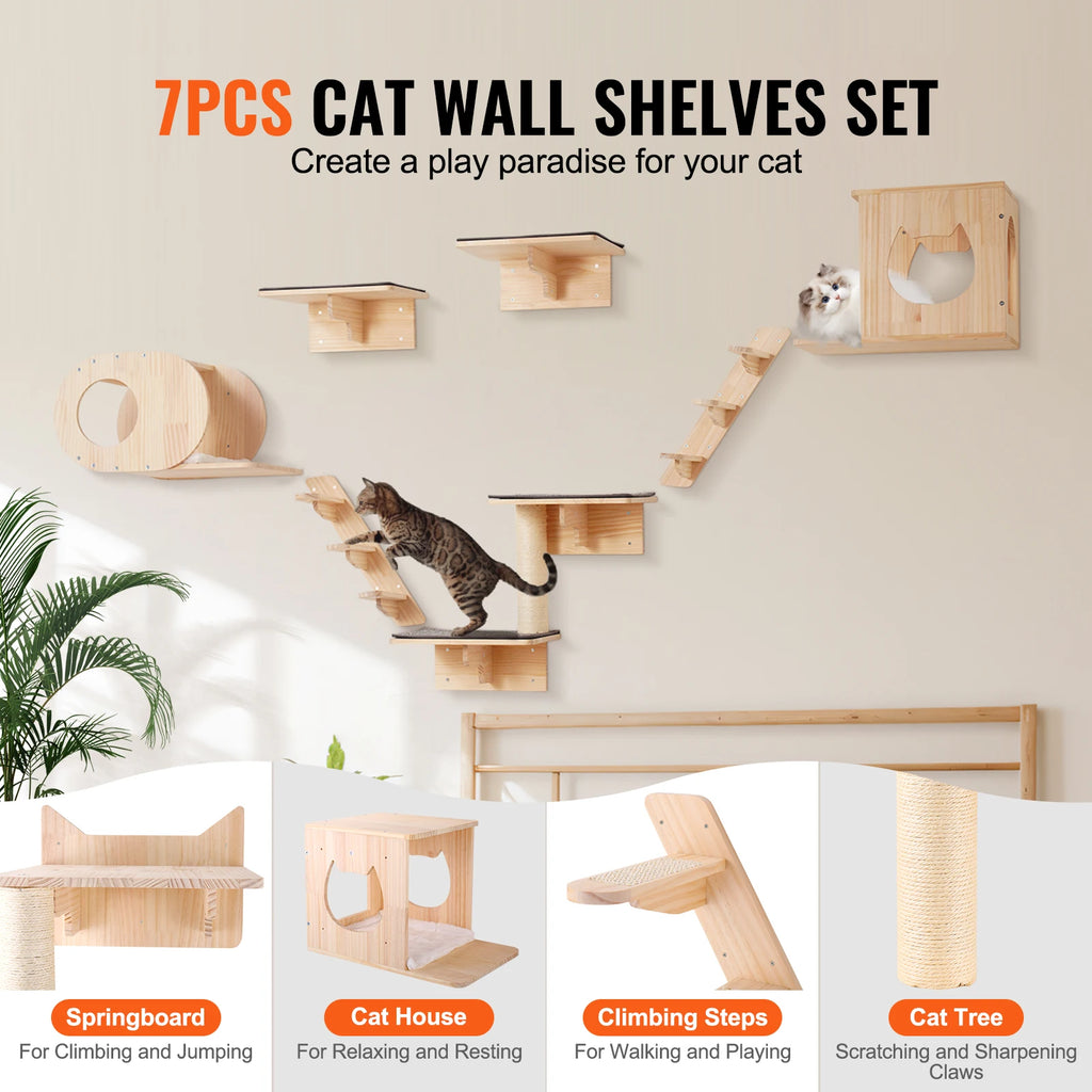 Wall Mounted Cat Shelves and Perches with Jumping Boards Hammocks
